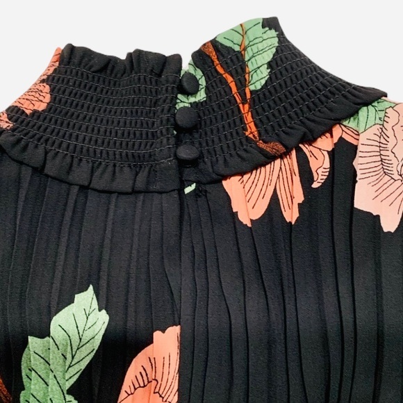 NWT Anthropologie Smocked Floral Sleeveless Midi Dress, Black Peach - Picture 9 of 16